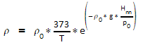 Air density via barometric formula